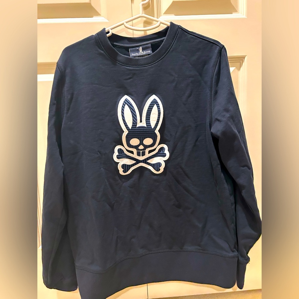 Psycho Bunny Dark Blue Crewneck Sweater with Bunny Skull Design